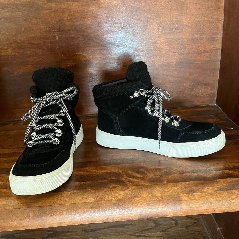 Marc Fisher Women's Summa Hi Top Sneaker Black Suede Sporty Urban Casual Size 7